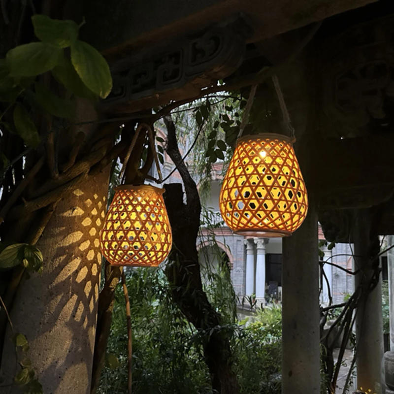 Description Picture 6 of itemSolar Hanging Rattan Lantern Outdoor Solar Light Woven Bamboo Chandelier Lamp Balcony Atmosphere Solar Lamp Garden Decoration