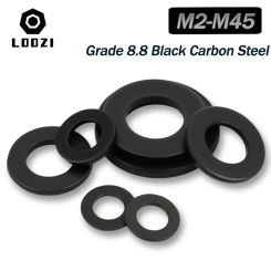 Black Flat Washer M2 M2.5 M3 M4 M5 M6 M8 M10 M12 M14 M16-M39 M42 M45 Carbon Steel Plain Washers Gaskets Pad Meson Spacer Shim