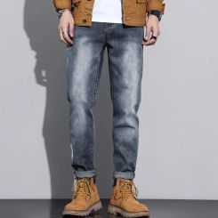 Spring/Summer 2024 New High Quality Jeans Men's Elastic Slim Fit Straight Embroidered Small Feet Casual Pants K208