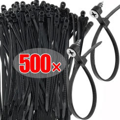 500/100PCS Nylon Cable Ties with Screw Mounting Hole Self Locking Loop Wraps Bundle Fixed Cables Zip Tie Wire Fastening Straps