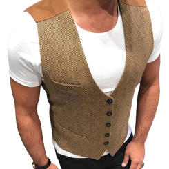 Men's Formal Herringbone Vests Classic Suit Vest Slim Fit Wool/Tweed Waistcoat Groomsmen For Wedding Brown /Black/Burgundy