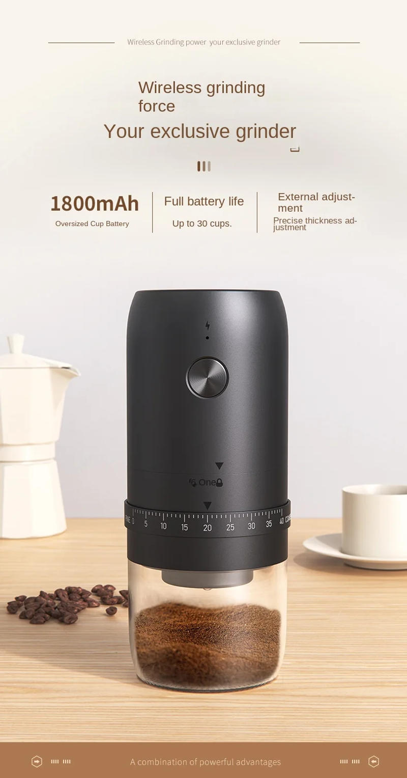 Description Picture 2 of itemNew Portable USB Electric Coffee Bean Grinder 40 Gears External Adjustable Rechargeable Grinders Household Mini Coffee Machine