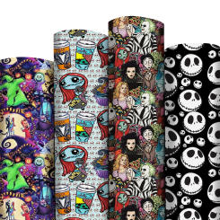 Cartoon Halloween Print Lychee Texture Faux Leather Sheet Synthetic Leatherette Vinyl Fabric for DIY Hairbows Crafts Accessories