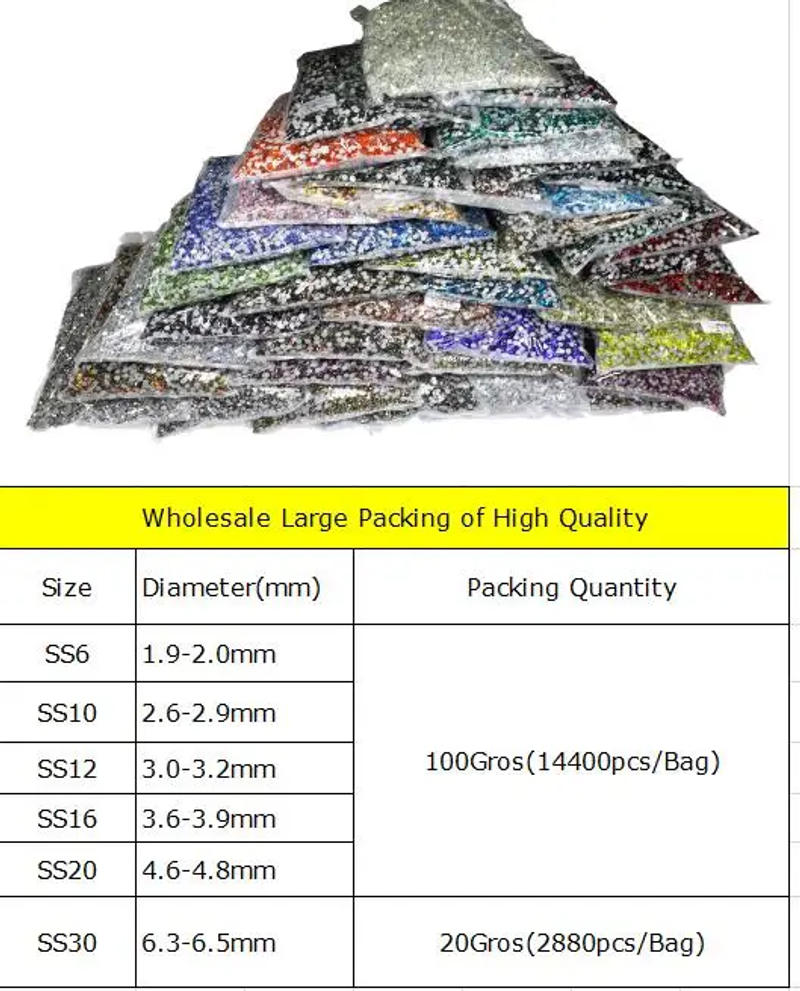 Description Picture 2 of itemBulk Big package Crystal Clear Color ss3-ss30 Non Hot Fix Rhinestones FlatBack Nail Art Rhinestones Garment Decorations