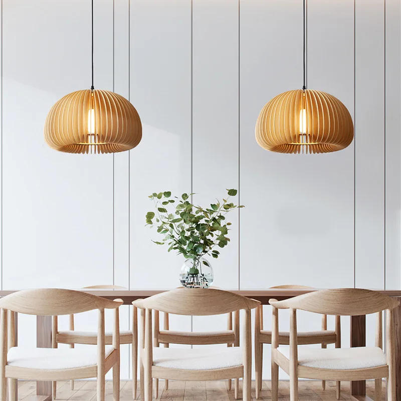 Description Picture 4 of itemJapanese Retro Wooden Pumpkin Chandelier Vintage E27 Restaurant Pendant Light Homestay Decorative Lighting Nordic Bedroom Lamps
