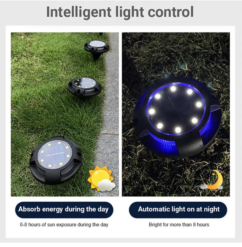 Description Picture 5 of item12LED Solar Disc Light Outdoor Garden Solar Underground Light Deck Spotlight Buried Solar LED Light Garden Decoration