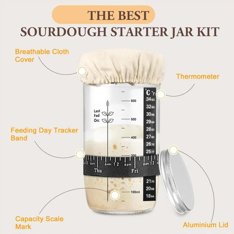 Description Picture 4 of itemSourdough Starter Jar 24oz Sourdough Starter Kit with Date Marked Feeding Band Sourdough Fermentation Jar Scraper Baking Tools