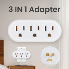 3-Outlet Wall Tap Adapter - 1 to 3 Grounded Outlet Extender, 3-Prong Multi Plug Splitter for Cruise, Home, Office and Dorm