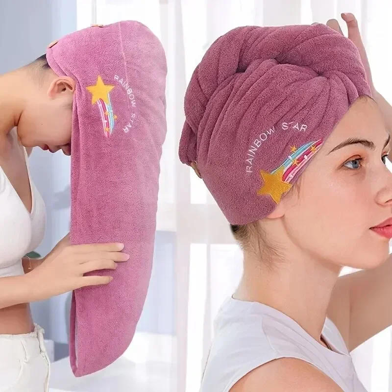 Description Picture 2 of itemQuick Drying Hair Hat Super Absorbent Soft Bathroom Women Head Towels Girls Cute Hair Towel Hair Dry Wrap Bonnets