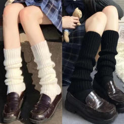 Y2K Winter Leg Warmers Women Girls Solid Color Wool Knitted Long Sock Soft Comfortable Warm Cotton Stockings Fashion Accessories