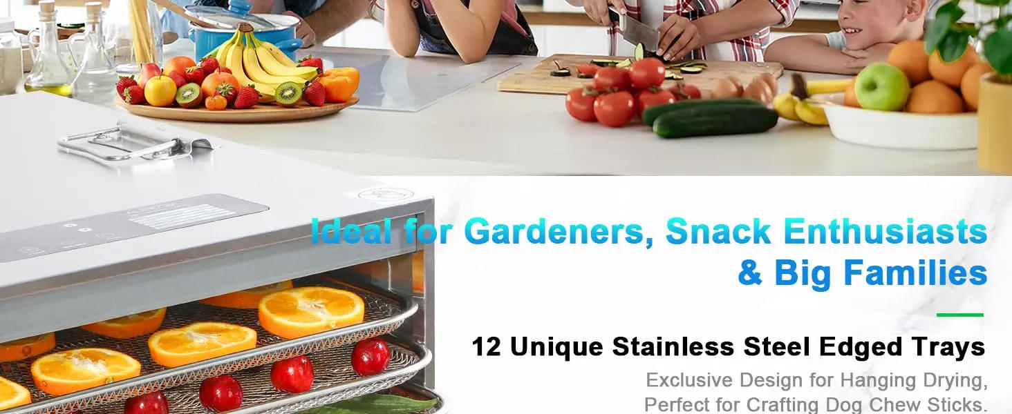 Description Picture 3 of itemLarge 12 Trays Food Dehydrator, Usable Area up to 22.67ft², 1200W Full Stainless Steel Dryer Machine, up to 190℉ Temperature, fo