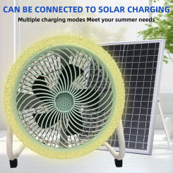 Portable Solar Rechargeable Standing Fan with LED Light Emergency Lighting 10800mAh Battery Energy-Efficient Indoor Outdoor Fan