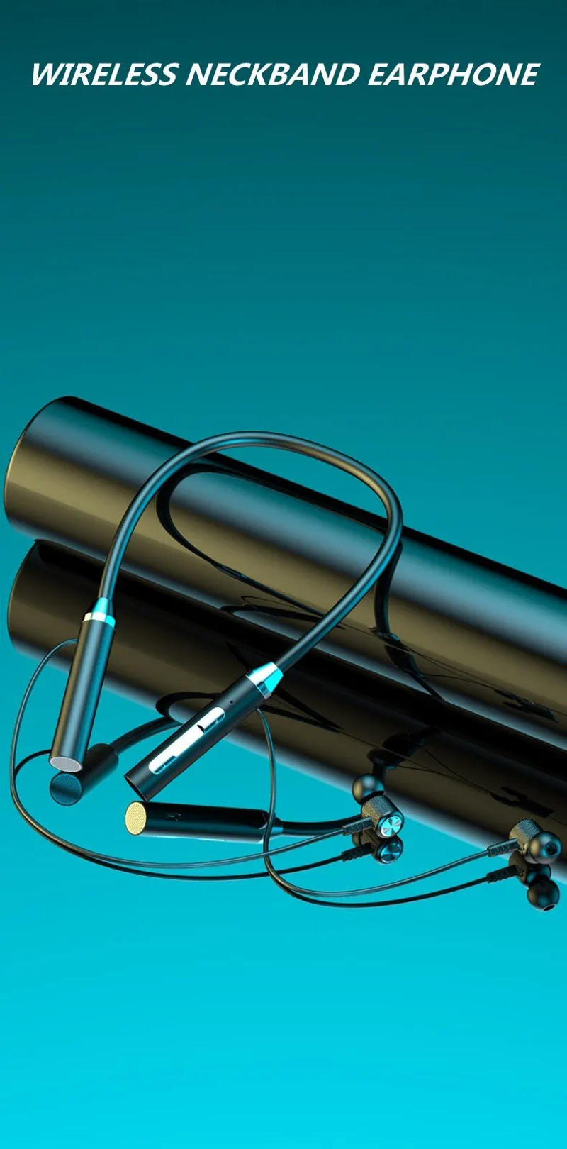 Description Picture 2 of itemWireless Headphones Bluetooth 5.0 Neckband Earphones Silicone Hifi 9D Stereo Sports Headset Halter Waterproof Magnetic Earbuds