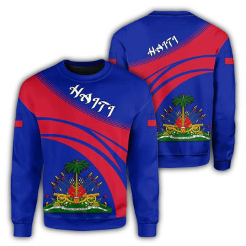 Haiti National Flag Coat Of Arms Men Sweatshirt 3D Printed Women Long Sleeve Pullover Tops Kid Sports Sweatshirt Men Clothes