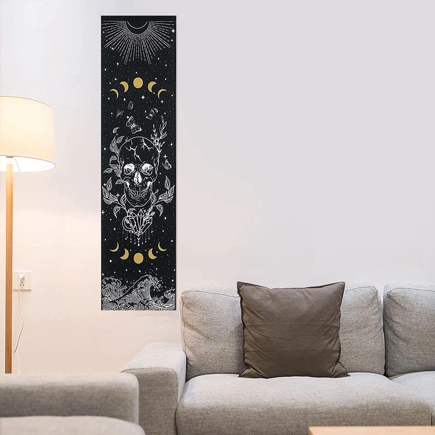 Description Picture 5 of itemSkull tapestry moon phase tapestry star starry wall hanging black skeleton Witchcraft Hippie butterfly tapestry room Decor