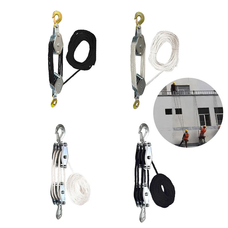 Description Picture 2 of item1PCS Block And Tackle Pulley System Rope Pulley Hoist With 6:1 Lifting Power 2200 Lbs Breaking Strength Heavy Duty Pulley System