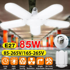 New Deformable LED Garage Ceiling Light Bulb 85W E27 AC85-265V Foldable Fan Blade Lights Lighting Industrial Lamp For Workshop