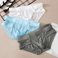 Sexy Men Briefs Ice Silk Bulge Pouch Underwear Soft Lightweight Shorts Panties Loose Ultra-thin Thong Breath Comfy Underpants