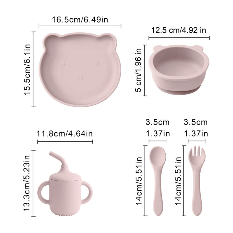 Description Picture 2 of item5PCS Silicone Baby Tableware Sets Pure Color Utensils Portable Sippy Cup Cartoon Bear Shape Plate Bowl Feeding Sets For Baby