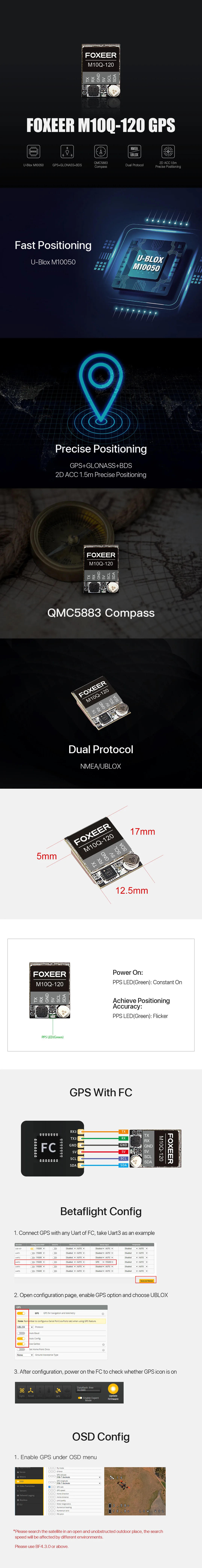 Description Picture 3 of itemFoxeer M10Q-120 / M10Q-180 / M10Q-250 M10 Dual Protocol GPS Built-in QMC5883 Compass Ceramic Antenna for RC Airplane FPV Drone