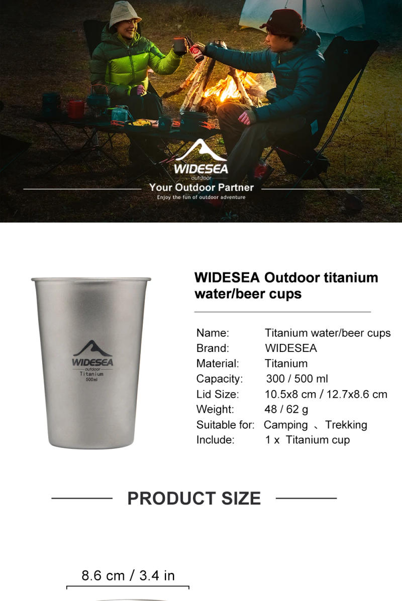 Description Picture 2 of itemWidesea Camping Titanium Beer Glass Mug Cup Tourist Tableware Picnic Outdoor Kitchen Equipment Travel Cooking  Cookware Hiking