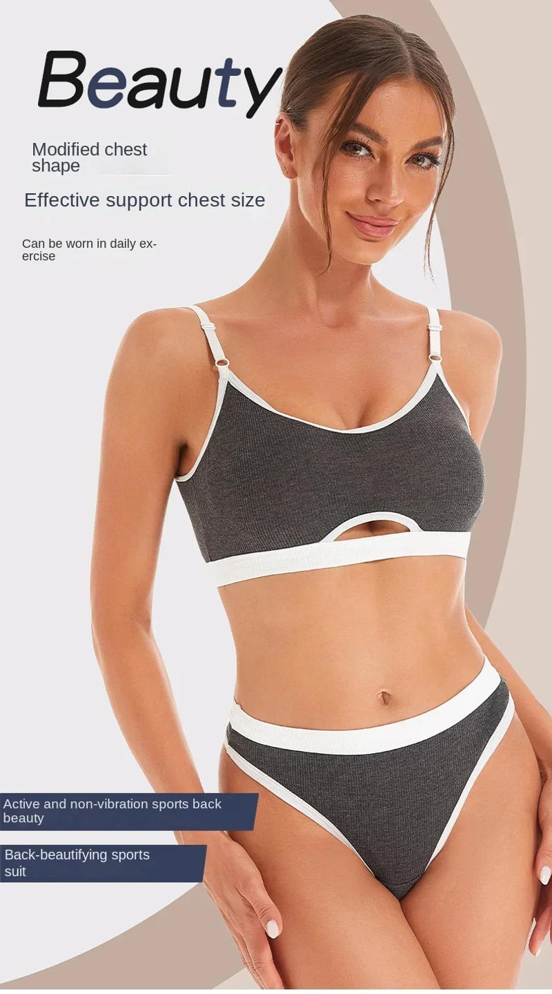 Description Picture 3 of itemSeamless Bras Sports Bra And Panties Set Women Hollow Out Cotton Underwear U Back Push Up Bras Comfort Sexy Lingerie Set