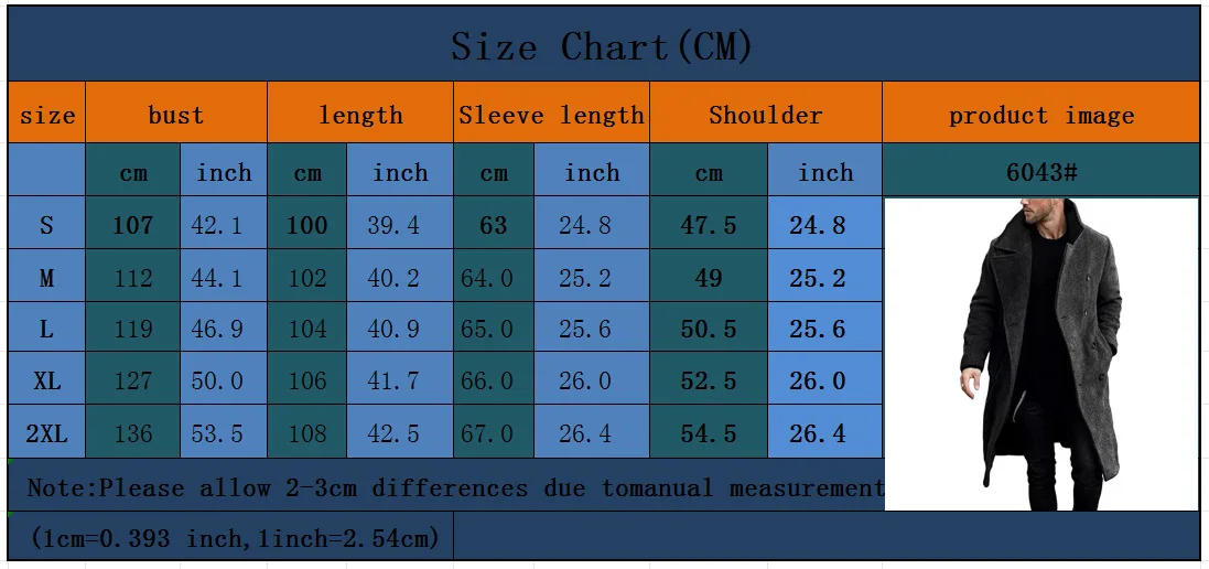 Description Picture 2 of itemNew 2023 Woolen Coat Men's Thickened Jacket Tweed Wool Blends Coat Fashion Double Breasted Overcoat Male Pea Coat