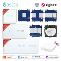 BSEED Zigbee Smart Blinds Roller Shutter Swith 1/2/3Gang Smart Light Switches Function Parts Glass Panel DIY Free Combination
