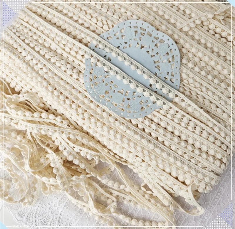 Description Picture 3 of item5 Yards Beige Cotton Embroidered Lace Fabric Lace Trim Ribbon Handmade DIY Garment Sewing Supplies Craft For Costume Decoration