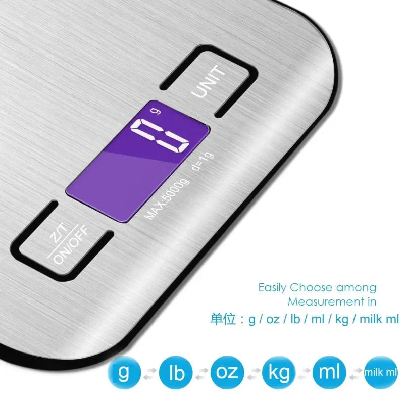 Description Picture 3 of item5/10KG LCD Display Digital Kitchen Electronic Scale Stainless Steel Panel USB Charg Precise Small Platform Scale Portable