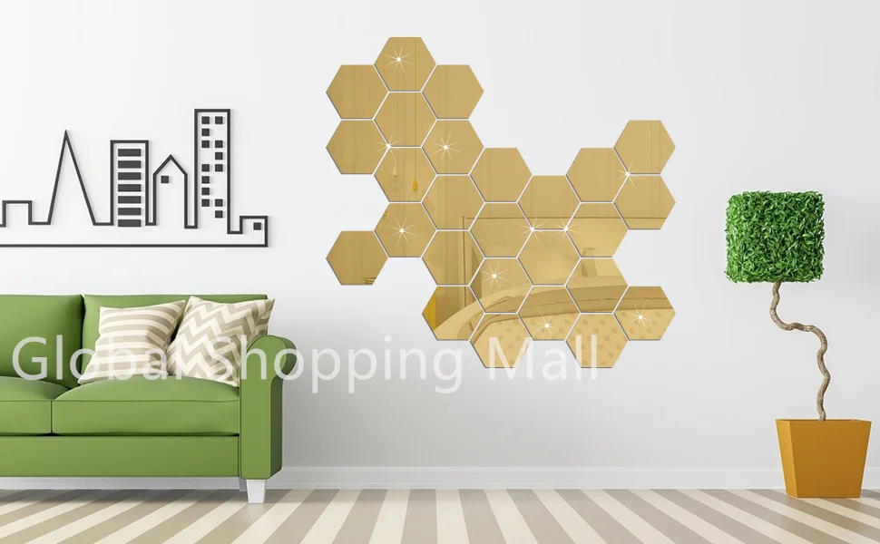 Description Picture 5 of itemHexagon Mirror Wall Sticker 5 Sizes XS to XL Hexagonal Acrylic Wall Sheet Plastic Tiles for Apartment Decor Aesthetic Room Decor