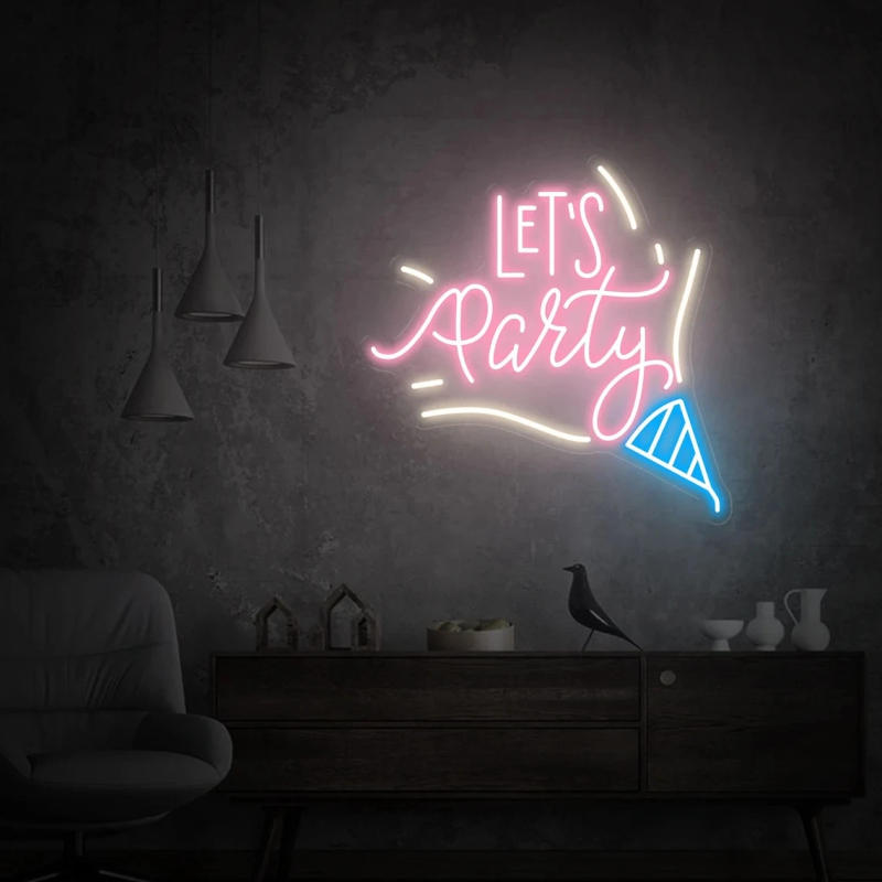 Description Picture 2 of itemLet's Party Neon Sign,Home Yard Party Sign,Led Light Sign,Neon Sign Wedding,Engagement Party Backdrop,Home Room Wall Decoration,
