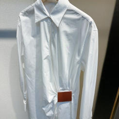 women ladies embossed leather label asymmetrical design pleated shirt long blouse cotton top