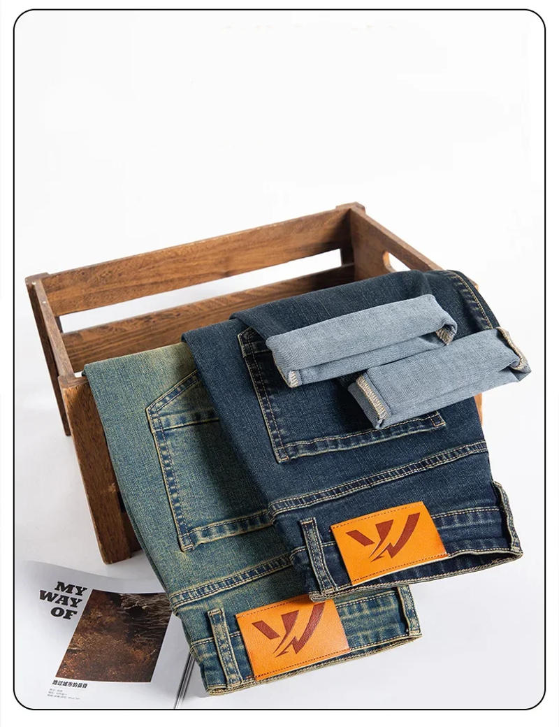 Description Picture 4 of itemRetro Men's Stretch Straight Jeans Washed Fashion Distressed Baggy Denim Trousers Male Full Length Classic Brand Pants