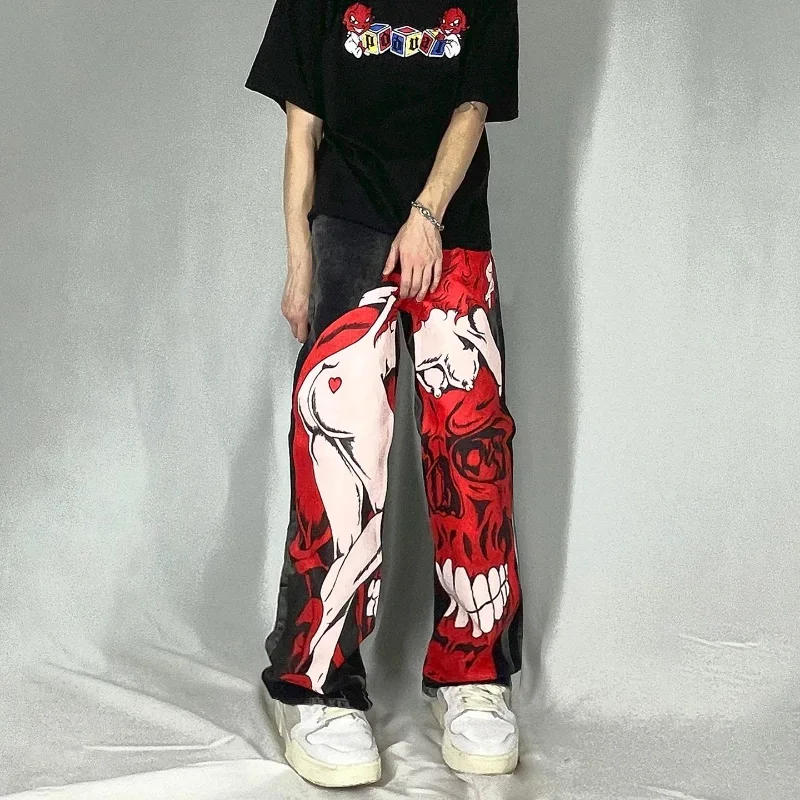 Description Picture 6 of itemY2K Baggy Jeans Harajuku 2000s Streetwear Vintage printing Oversized Hip Hop loose Jeans rock Gothic fashion Wide Trousers pants