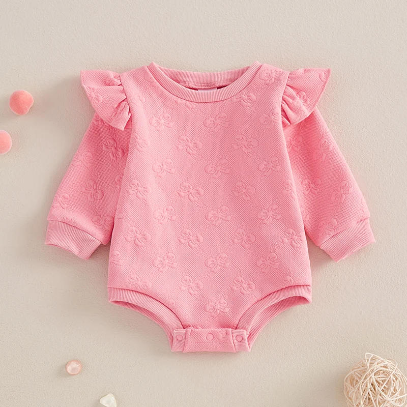 Description Picture 2 of itemBaby Girl Sweatshirt Romper Bow Jacquard Ruffle Trim Crew Neck Long Sleeve Jumpsuit for Winter Fall