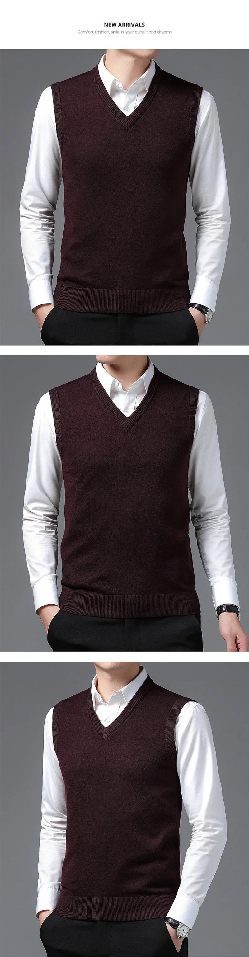 Description Picture 6 of itemNew Men's  Business Casual Outer Wear Warm Sleeveless Sweater Vest  Men's Knitted Tops