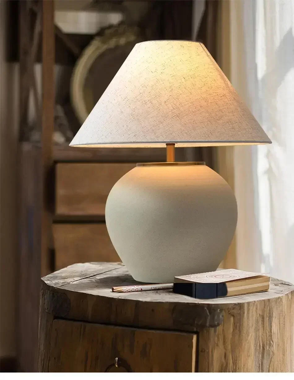 Description Picture 2 of itemCeramic Table Lamp Wabi-sabi Style Retro Black And White Decorative LED Lighting Creative Minimalist Bedroom Study Desk Lamp