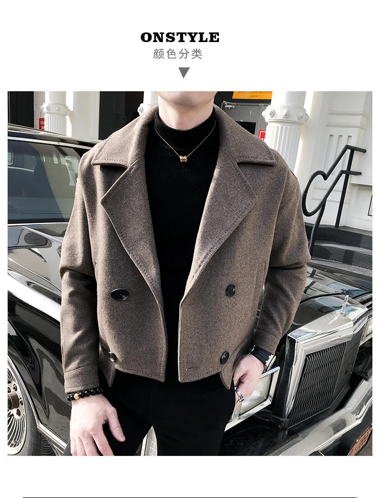 Description Picture 3 of item2023 Winter Thicken Wool Blends Men Warm Fashion Casual Thick Wool Jackets Korean Loose Short Woolen Coat Male Clothing N33