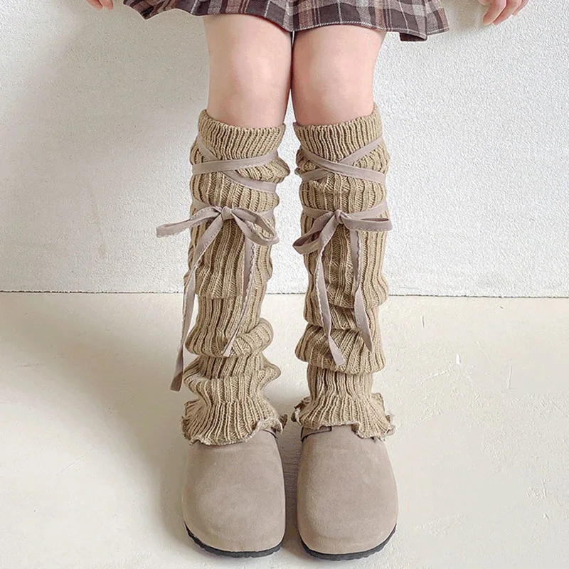 Description Picture 2 of itemAutumn Winter Children Leg Warmers Lolita Lace Bowknot Knitted Socks Baby Girls Warm Foot Cover Cute Sweet Socks Long Stockings