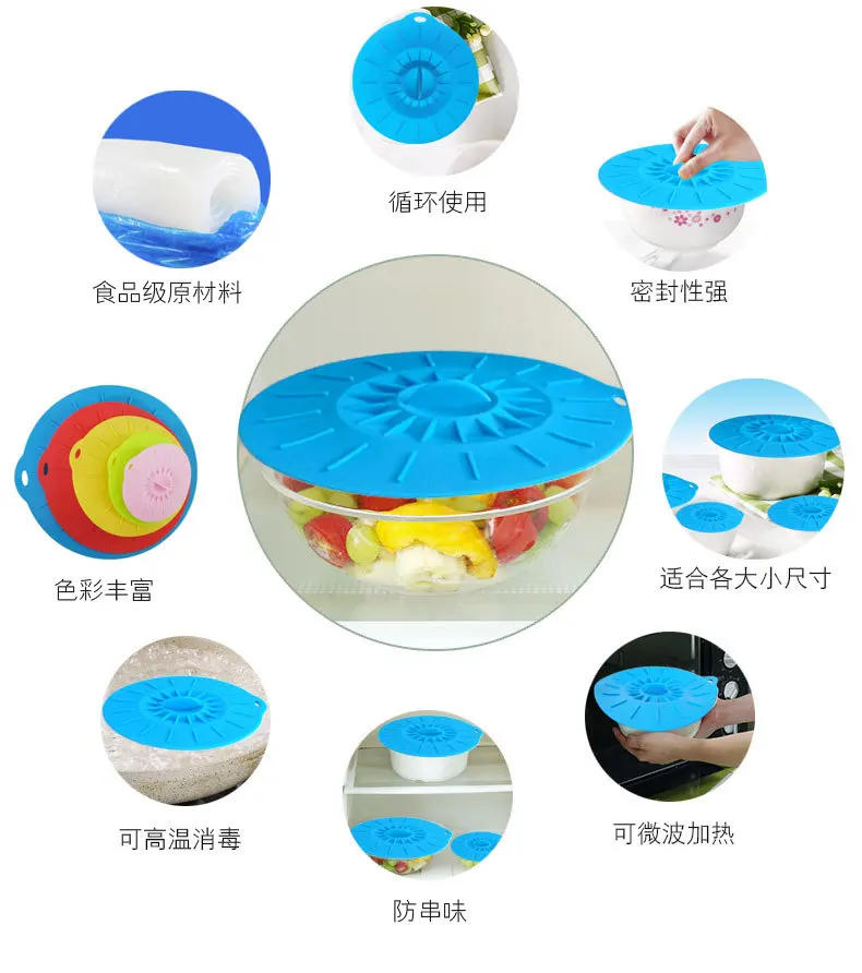Description Picture 2 of item1/5pcs Silicone Microwave Bowl Cover Food Wrap Bowl Pot Lid Food Fresh Cover 12-26cm Pan Lid Stopper Bowl Covers Kitchen Tool