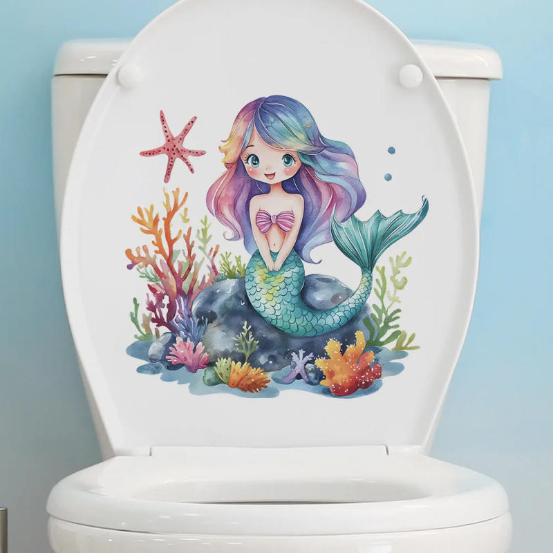 Description Picture 3 of item1PCS Cartoon Mermaid Coral Seaweed Bathroom Toilet Toilet with Home Beautifying Decorative Stickers Self-adhesive