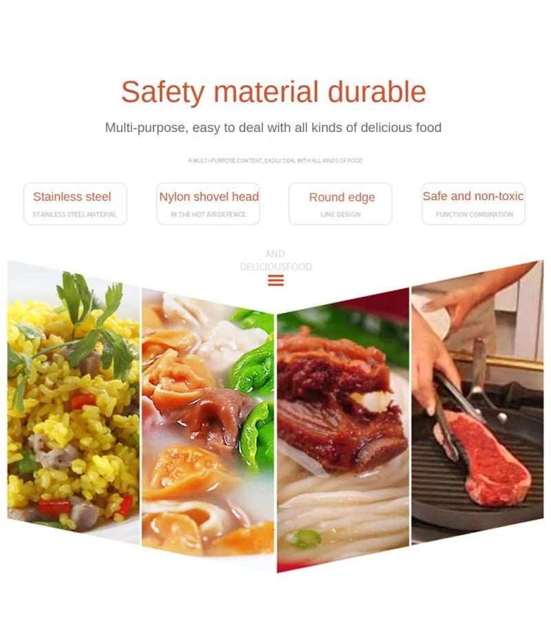 Description Picture 3 of itemStainless Steel Turners Kitchen Tools Nylon Handle Spatula Fried Shovel Egg Fish Frying Pan Scoop Spatula Cooking Utensils