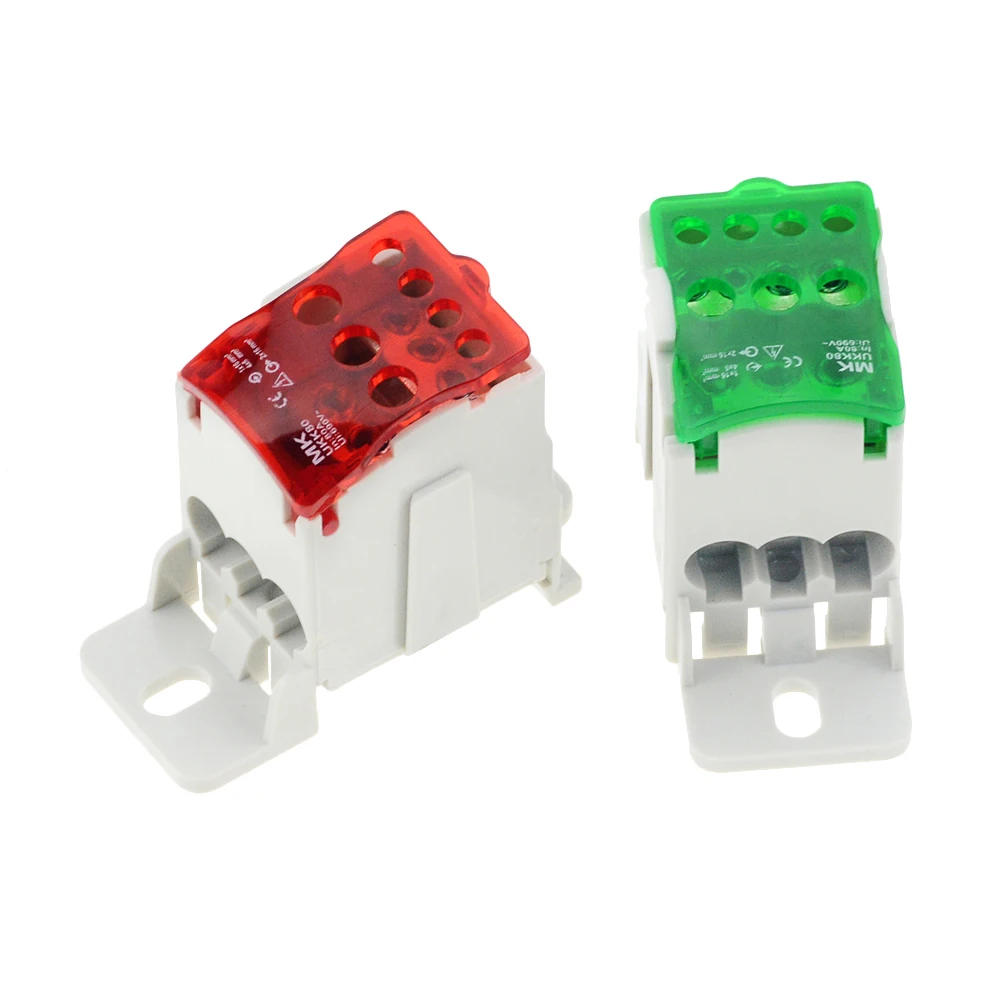 Description Picture 6 of item1PC UKK80A Terminal Block 1 in many Out Din Rail distribution Box Universal Electric Wire Connector RED YELLOW BLUE GREEN