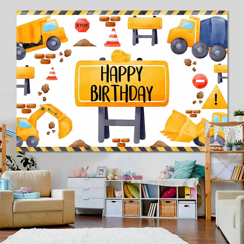 Description Picture 5 of itemConstruction Excavator Background Balloons Garland 1st Birthday Party Decorations Kids Boys Baby Shower Photo Backdrop Decor