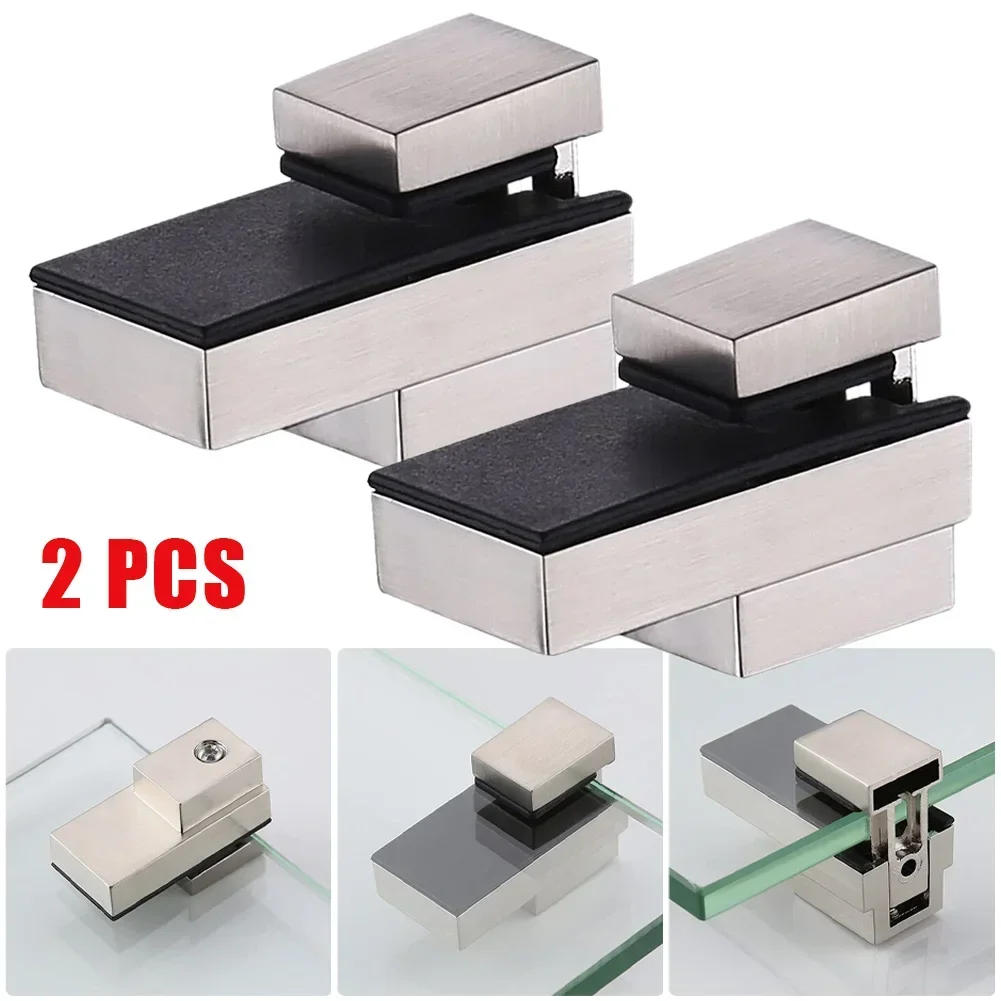 Description Picture 4 of item2Pcs Adjustable Glass Clamps Glass Plated Brackets Zinc Alloy Shelf Holder Support Clamp Holder Wall Mount Fixed Plate Clamp
