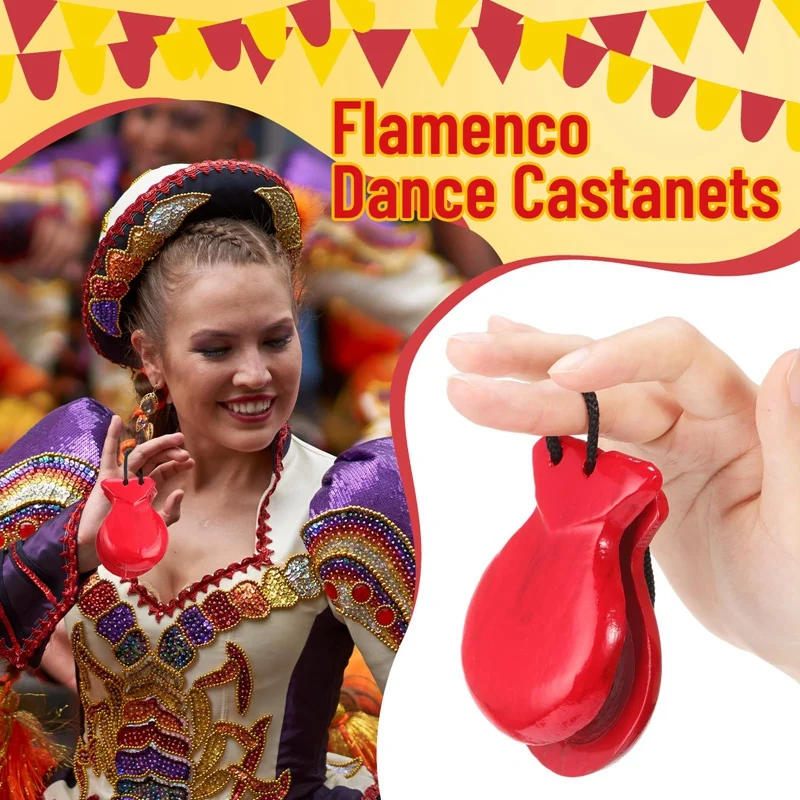 Description Picture 5 of item2 PCS Spanish Castanets Flamenco Castanets With String About 8.8X6.5X3cm Traditional Wood Hand Percussion Castanets