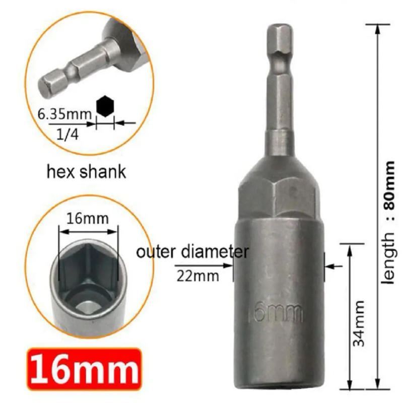 Description Picture 3 of itemSockets Adapters Hex Sockets Hex Shank Impact Nut Driver Sets 5.5/6/7/8/9/10/11/12/13/14/15/16/17/18/19MM Chrome Vanadium Steel