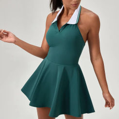 Women's Outdoor Sports Tennis Dress Sleeveless Hanging Neck Gym Dress Casual Yoga Dress Sexy Sports One Piece Dres