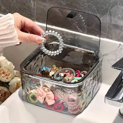 Hair Accessories Organizer Clear Acrylic Hair Tie Storage Box for Headband Hair Clip Cotton Swab Washing Capsules Storage